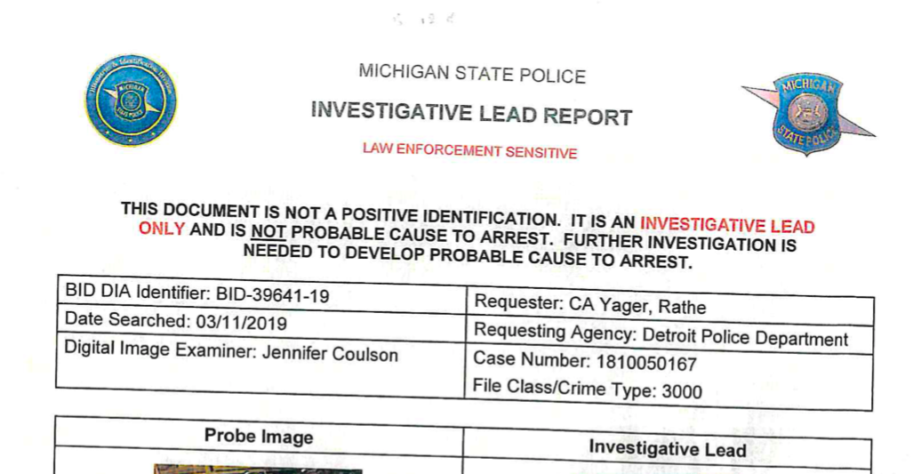 Michigan State Police Investigative Lead Report