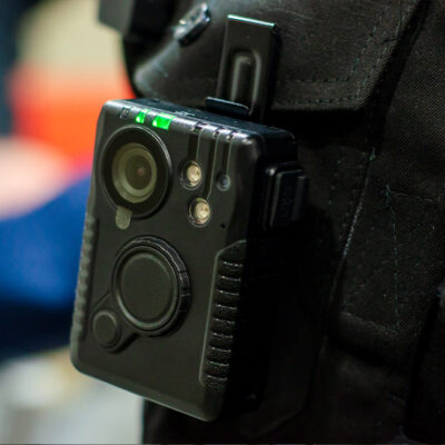 A police body camera is shown
