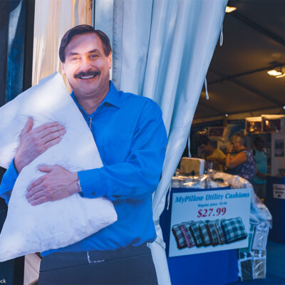 A cardboard cutout of My Pillow founder Mike Lindell.