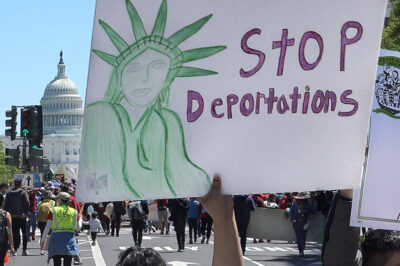 WASHINGTON, DC - MAY 1, 2021: Marchers demanding the Biden administration make progress on immigration reform, head to a rally near the US Capitol. March began at Black Lives Matter Plaza.