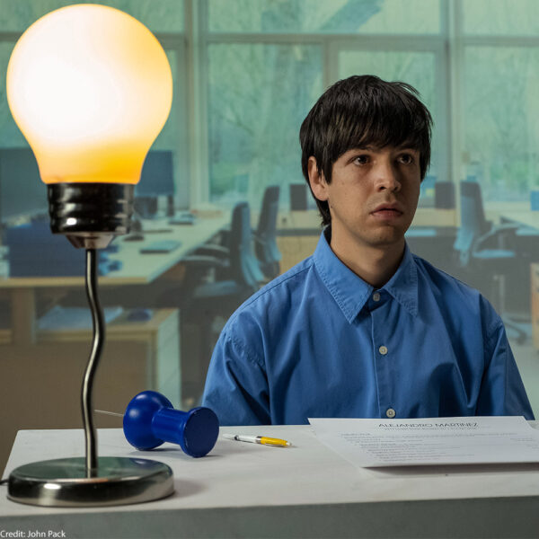 Still of Julio Torres as Alejandro Martinez in the movie Problemista.