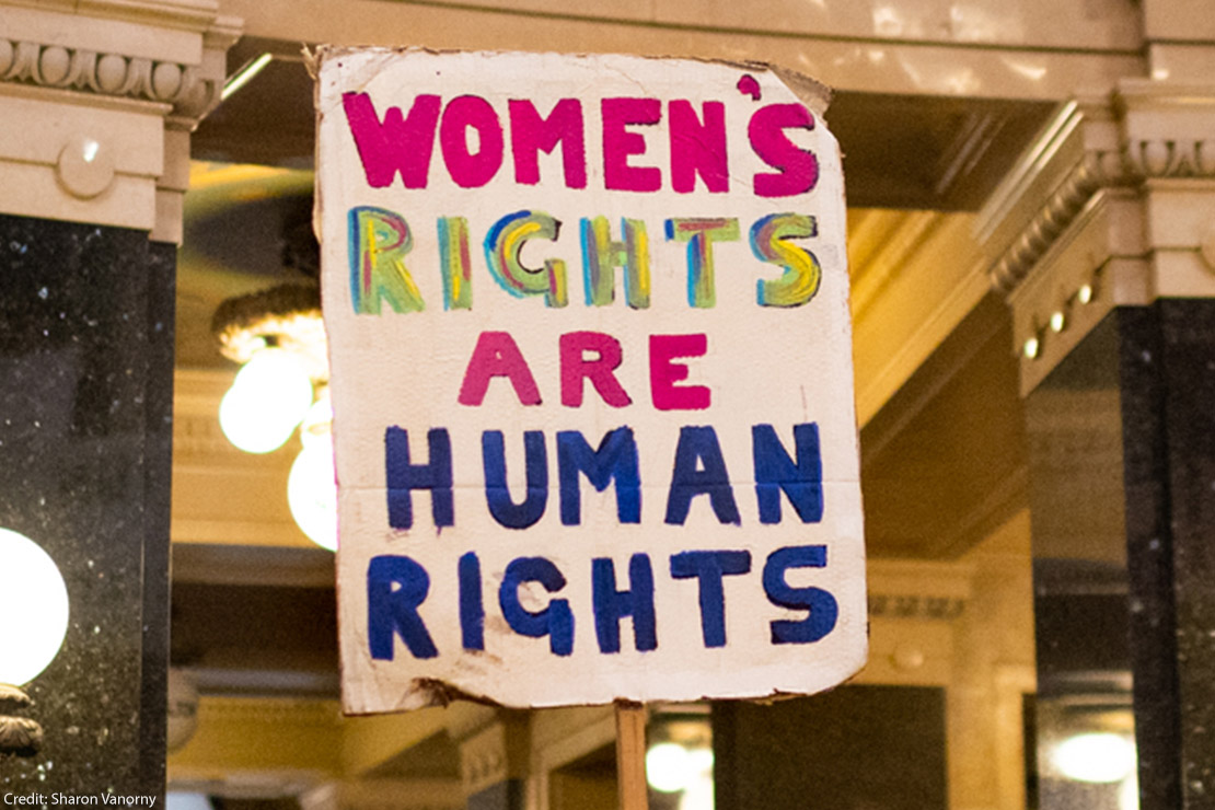A sign that says Women's Rights Are Human Rights.