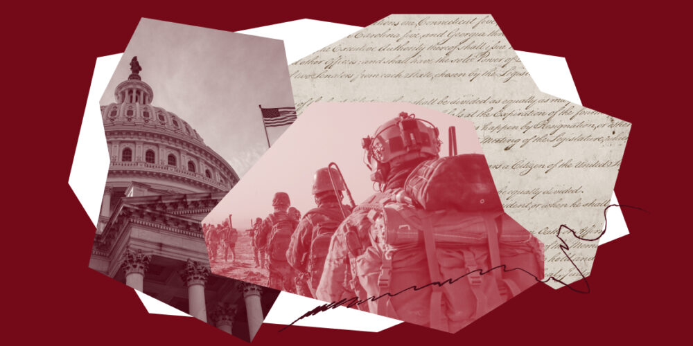 A graphic containing images pertaining to Congress and the armed forces.